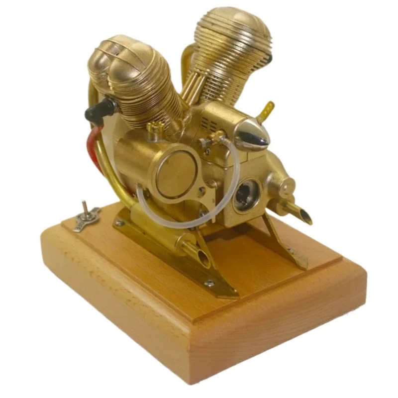 Modelo de motor de motocicleta de gasolina Horizontal de cuatro tiempos de doble cilindro V35, juguetes de experimento físico, regalo de colección