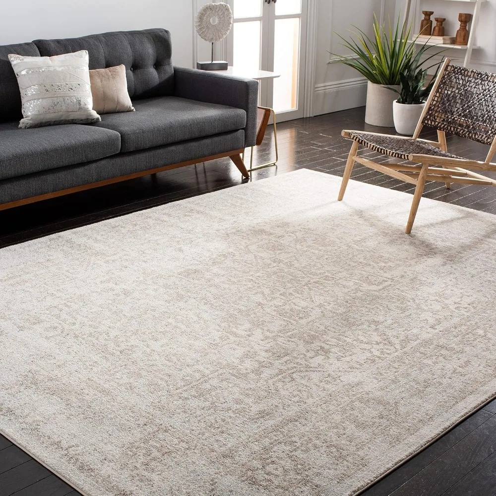 Area Rug - 8' x 10', Ivory & Taupe, Oriental Distressed Design, Non-Shedding & Easy Care