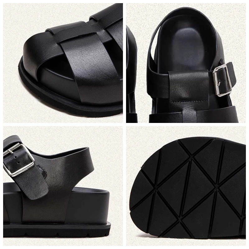 Koznoy 4.5cm splot krowy sandały z prawdziwej skóry Mary Jane Platform Wedge letnie damskie modne botki okrągła klamra buty