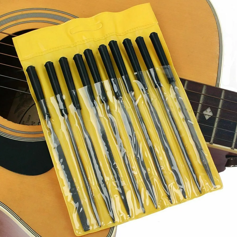 10Pcs Guitar File Fret Nut Saddle Slot Grinding File Set Professional Guitar Luthier Repairing Tool for Stringed Instrument