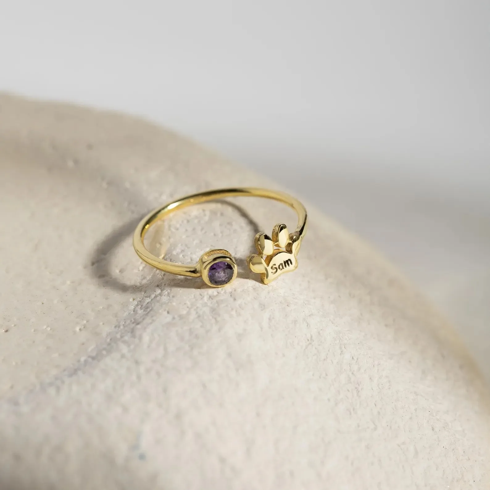 

Custom Engraved Paw Birthstone Ring 925 Silver Ring Personalized 3D Ring Memorial Keepsake Mother's Day Gift for Pet Lovers