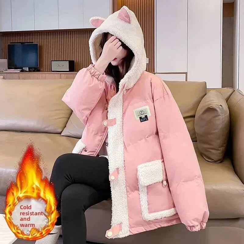 Chaqueta de algodón gruesa de estilo coreano con capucha para chicas adolescentes abrigo de Otoño Invierno ropa de estudiante de secundaria de manga larga