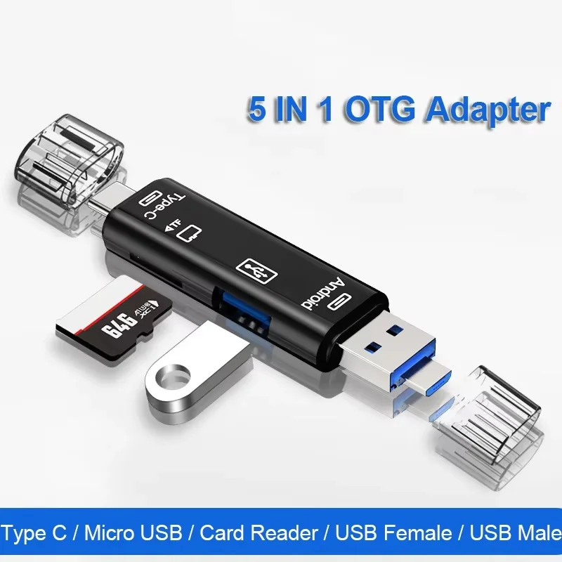 5 In 1 USB OTG Card Reader Type C/Micro USB/TF/SD Memory Card Reader Adapter For Macbook Notebook Android Phone PC Accessories