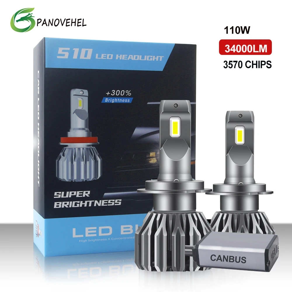 

PANOVEHEL 110W 34000LM H7 H4 Led Canbus Led Headlight Bulb H1 H8 H11 H9 9005 Hb3 Hb4 9012 Led 6000K 12V Turbo Lamp for Car Bulb