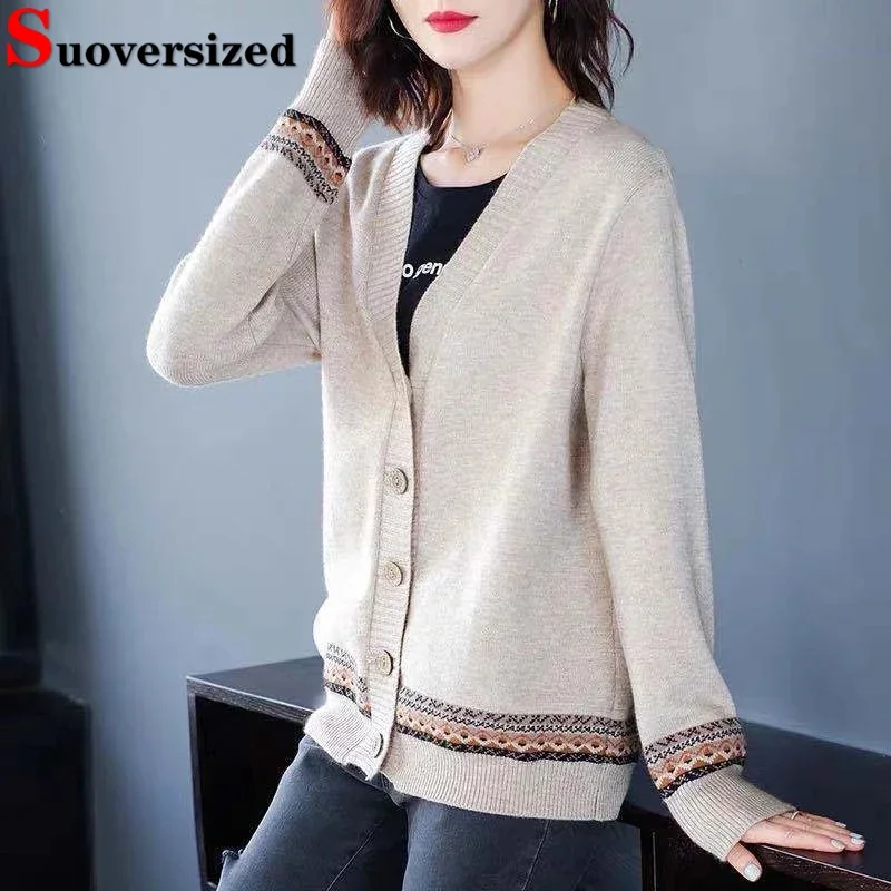 Big Size 4xl Printed Sweaters Cardigan Women Causal Slim Knitted Gilet Jackets Elegant Vintage Knitwear Coats Thin Malhas Casaco