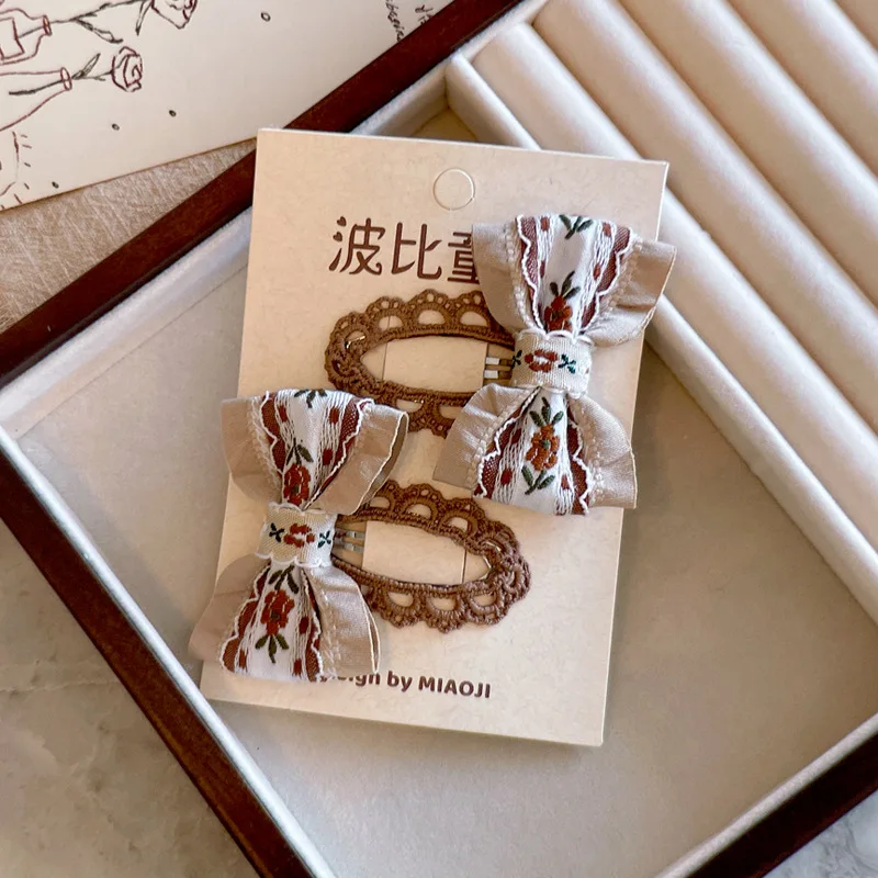 Autumn Winter Hair Clips for Babies Korean Polka Dot Snap Clips 2pcs Set Beige Brown Side Clips Cute Bangs Accessories view 2