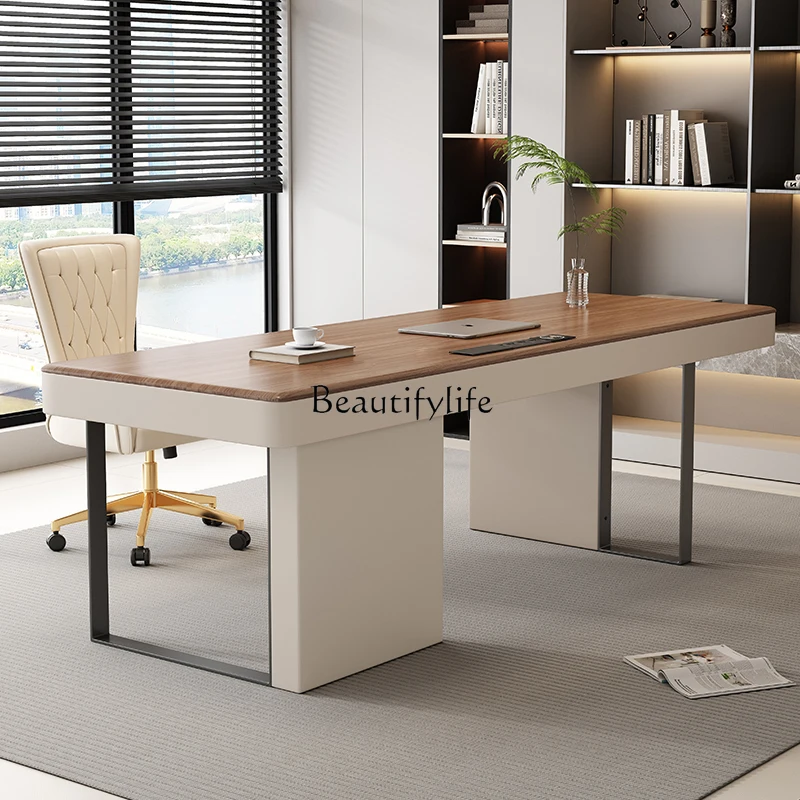 مكتب بلون الجوز الخفيف على الطراز الإيطالي مكتب مكتب فاخر وخفيف الوزن وأنيق وطويل وكبير #3