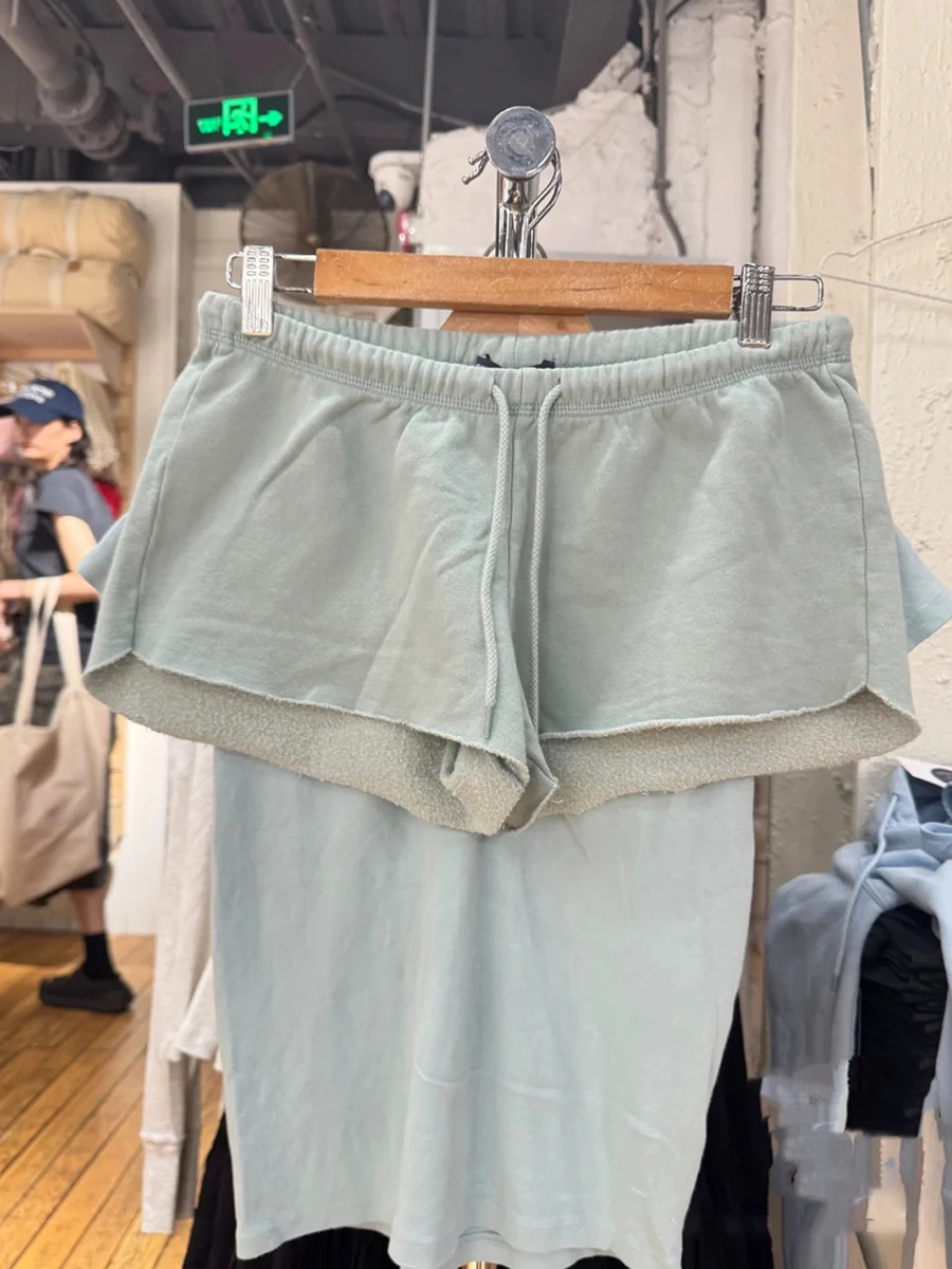 

Зеленые повседневные спортивные шорты на шнурке, женские летние прямые шорты с низкой талией и необработанным подолом, простые хлопковые новые спортивные шорты в стиле ретро Y2k