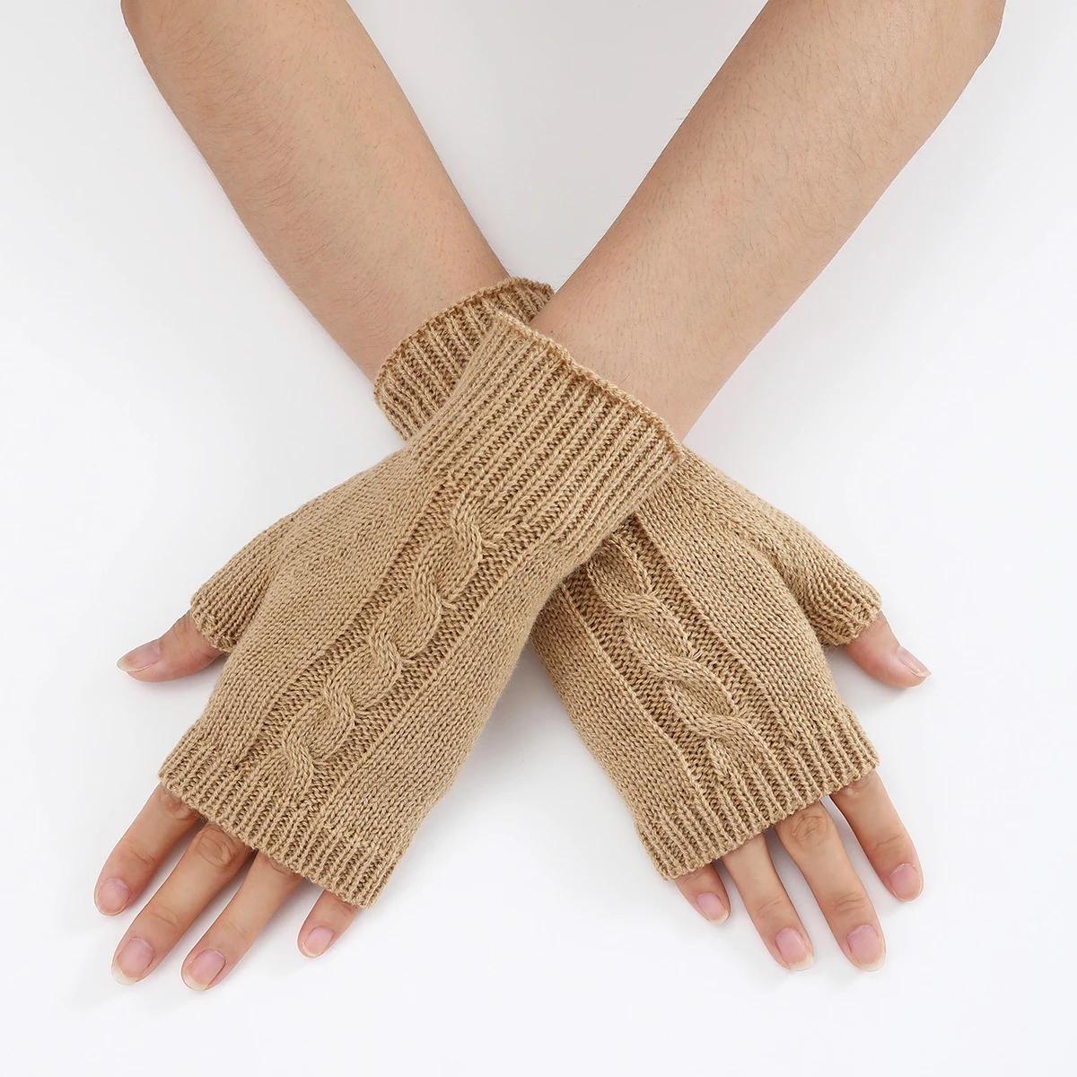 Winter Half Finger Glove For Womens Girls Soft Warm Braided Knitted Fingerless Hand Wrist Warmer Home Office Autumn Mittens