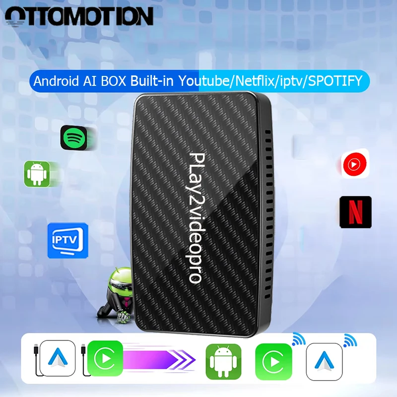 OTTOMOTION Android Ai Box Wireless CarPlay Android Auto Adapter Built in Youtube Netflix Spotify IPTV for Car with Wired Carplay