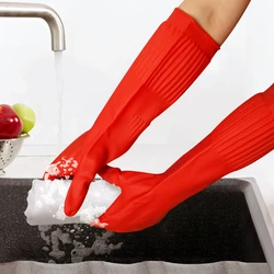 1Pair Lengthen Dishwashing Cleaning Silicone Gloves Rubber Dish Washing Glove Scrubber  for Household Kitchen Clean Tool