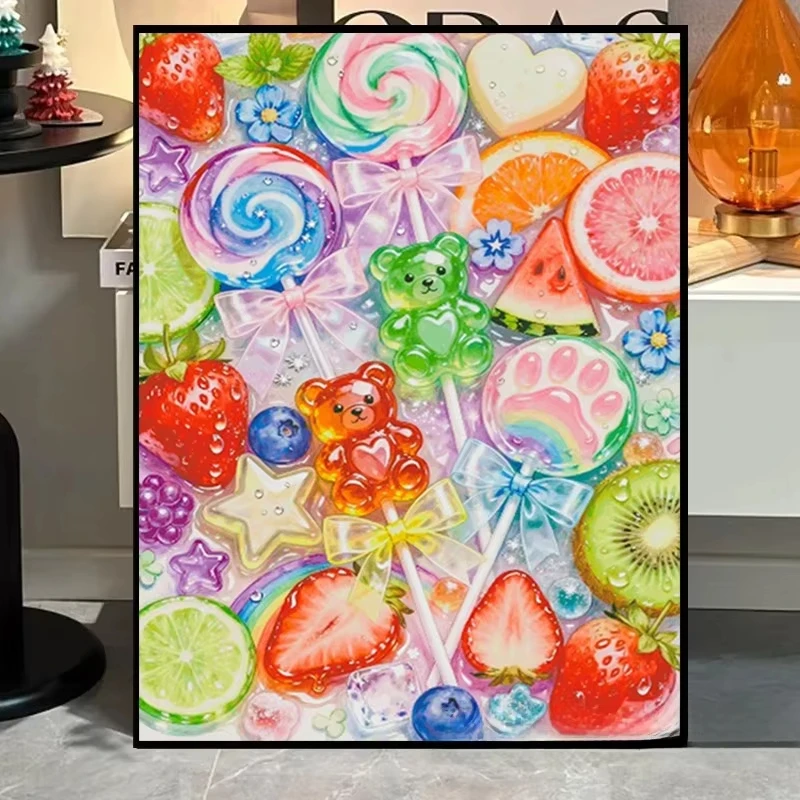 5D DIY Diamantmalerei-Set Sommerliche Frucht-Süßigkeiten-Szene Kunst Vollflächiges Strass-Mosaik Wanddekoration Geschenk für Erwachsene Rahmenlos