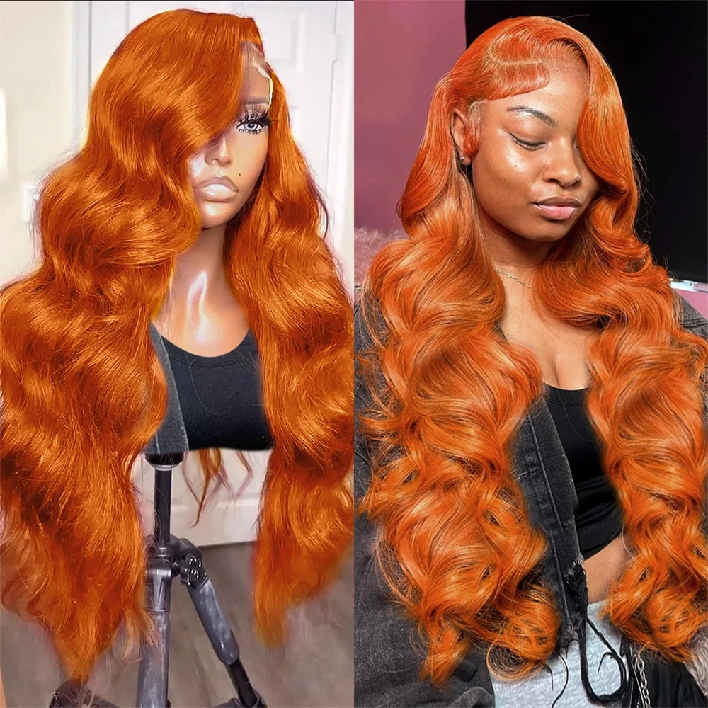 Körper welle 13x4 farbige Spitze Frontal Perücke 13x6 Ingwer Orange transparente Spitze vorne Echthaar Perücken für Frauen 30 Zoll Spitze Haar