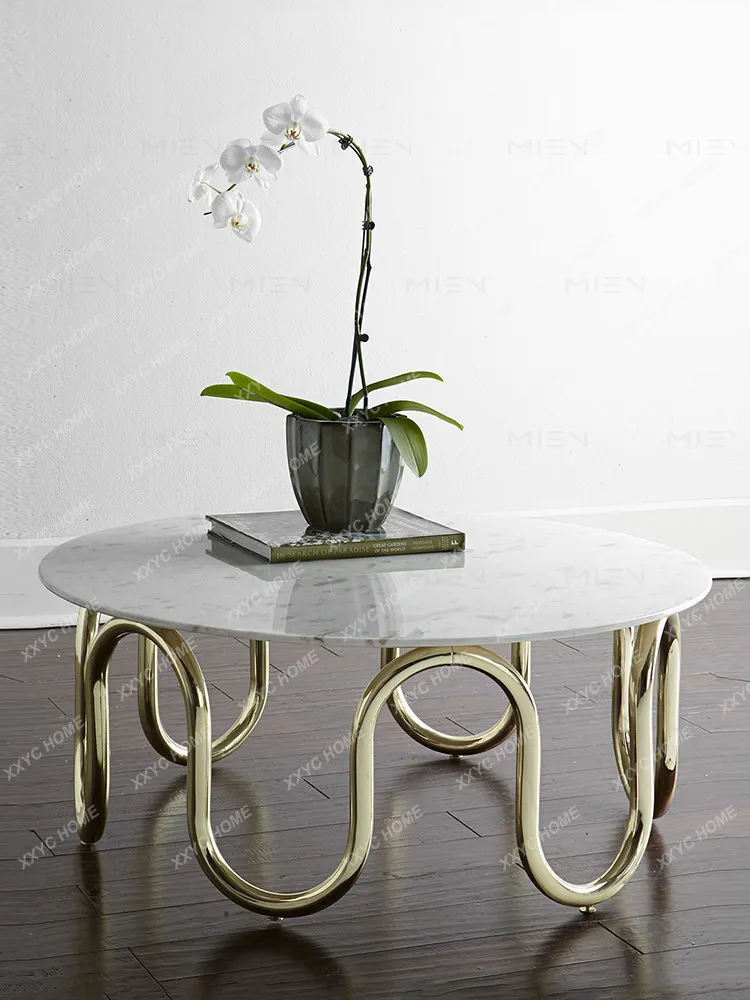 

Round metal coffee table electroplated champagne gold base arc shaped coffee table