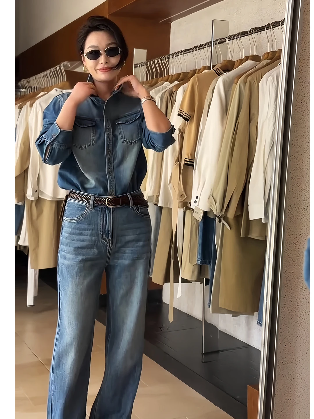 Fashionable Dry Runny Jeans Set Women's Autumn 2026 Hong Kong Style Personality Jacket Wide Leg Pants Two Piece Set