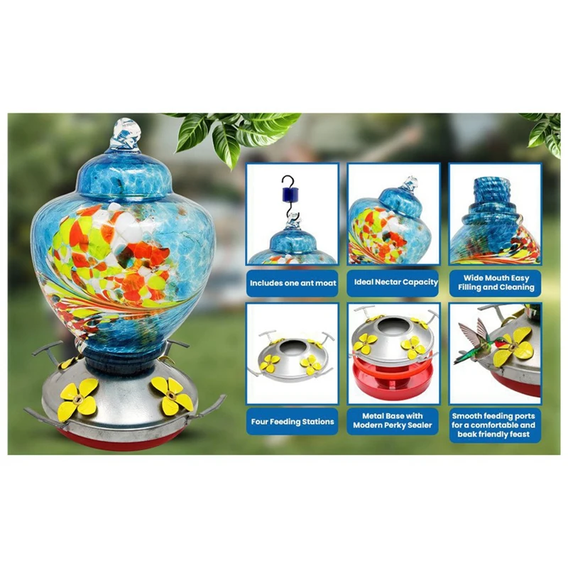 Mangeoires à oiseaux de jardin pour l'extérieur, mangeoire à oiseaux en verre soufflé, cadeaux pour femmes