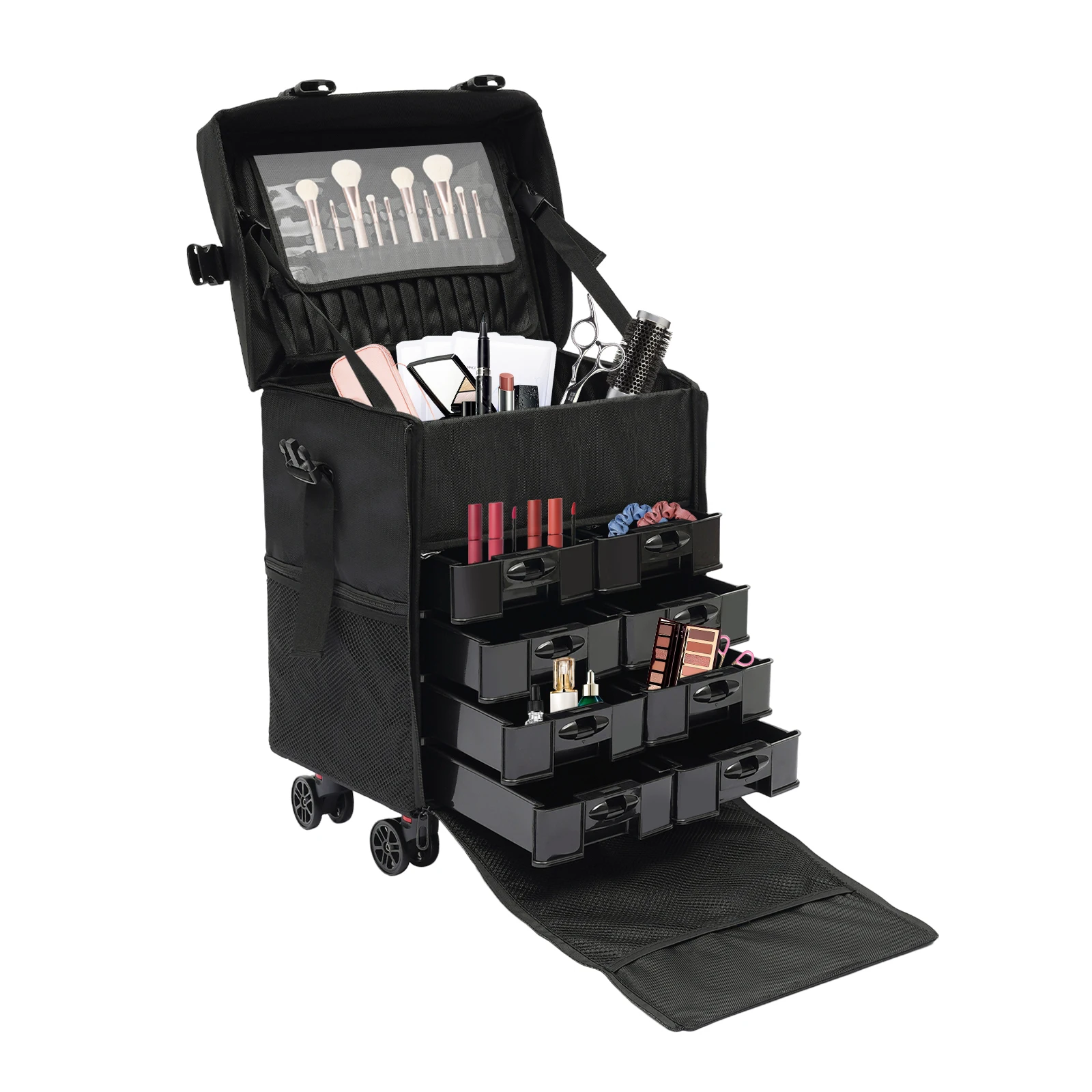 

Cosmetic Case Trolley Large Capacity Rolling Makeup Train Case Cosmetic Travel Trolley w/ 8 Removable Drawers