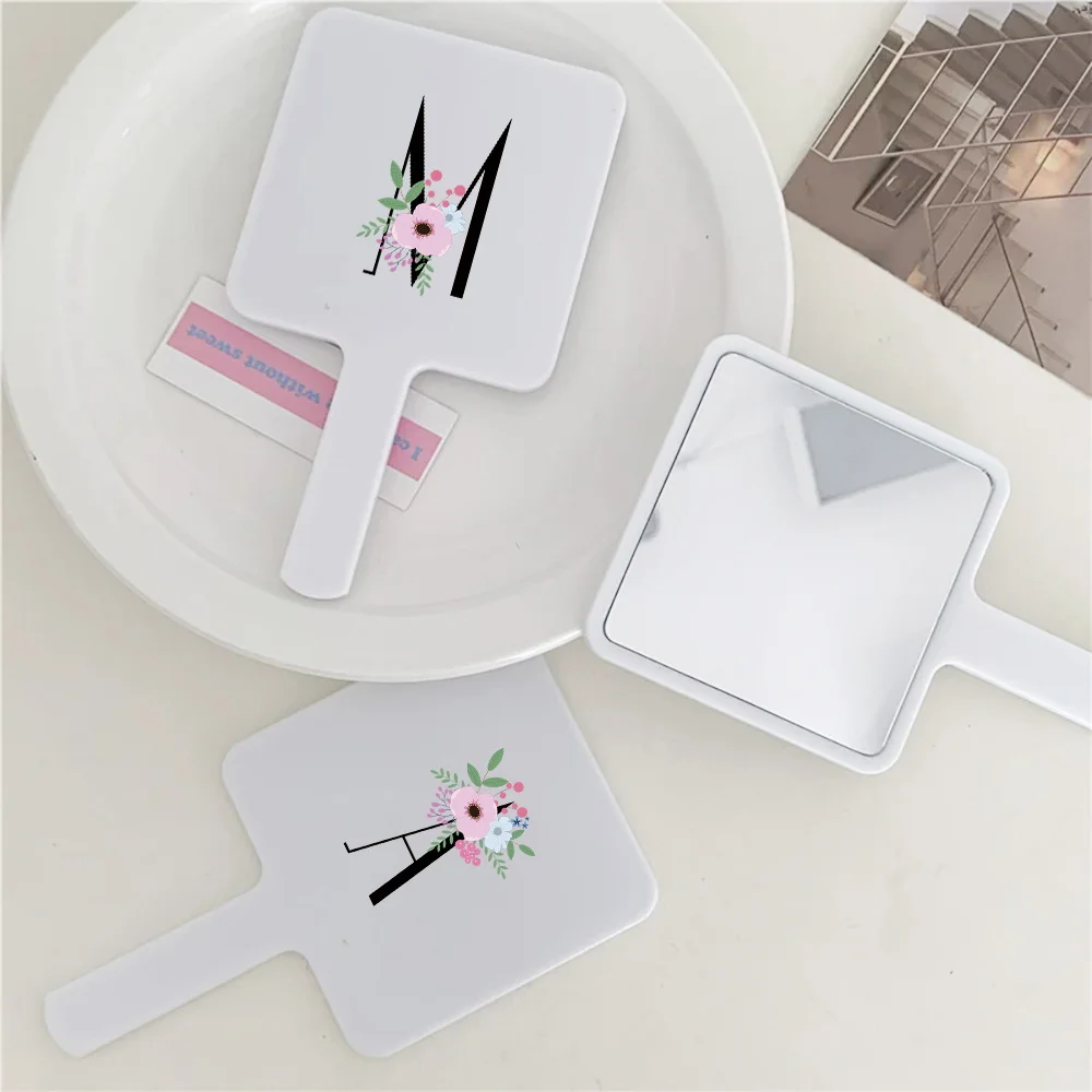 

1pc Square Handheld Lightweight Make Up Mirror Travel Essentials Go Out To Touch Up Your Makeup Initial Name 26 Letters Pattern