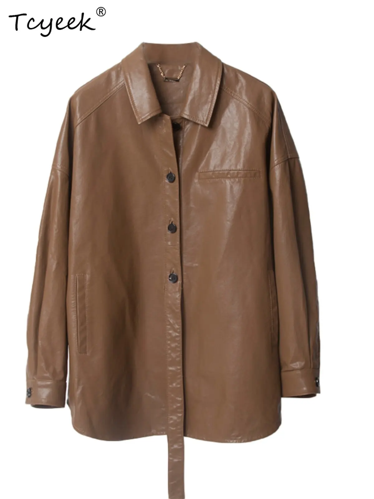 Tcyeek Real Leather Jacket Women Clothing Vintage Sheepskin Coat Mid-length Spring  Autumn Womens Coats Fashion Косуха Женская
