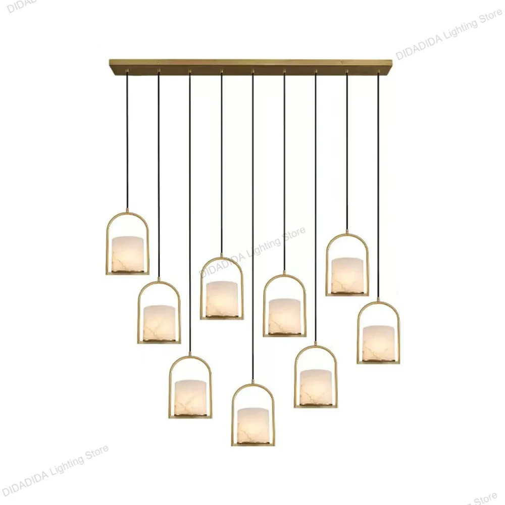 2025 مصباح قلادة رخامية أمريكية فاخرة للسقف من الفولاذ المقاوم للصدأ والنحاس والفضة والأسود مستطيل مستدير بريق عكس الضوء #6