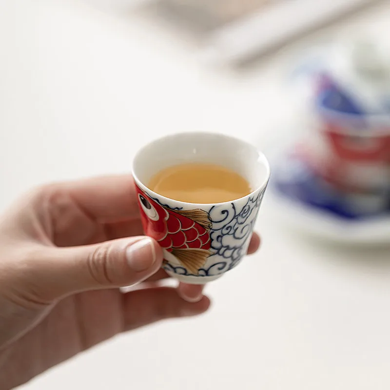 Picture 4: 1 Pc Chinese Vintage Porcelain Tea Cup Handmade Dragon Fish Ceramic Teacup Household Tea Bowl Teaware Personal Meditation Cup