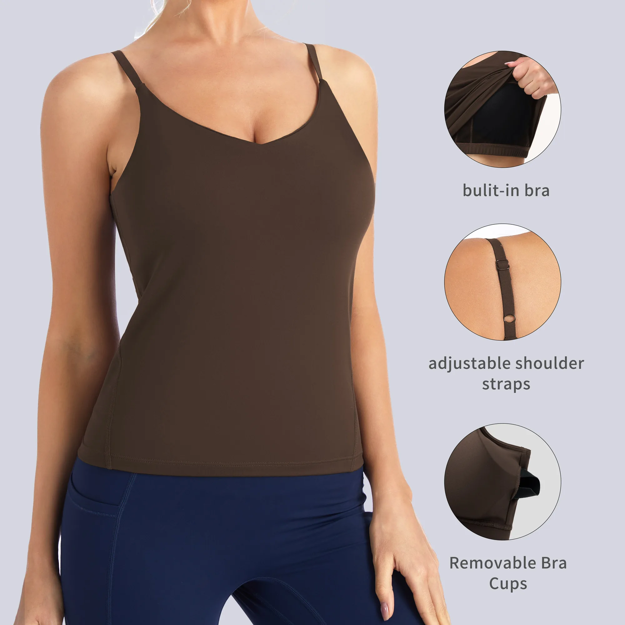 THE GYM PEOPLE Women's Longline Sports Bra Shirts Racerback Yoga Workout Sleeveless Padded Tank Tops Built-in Bra