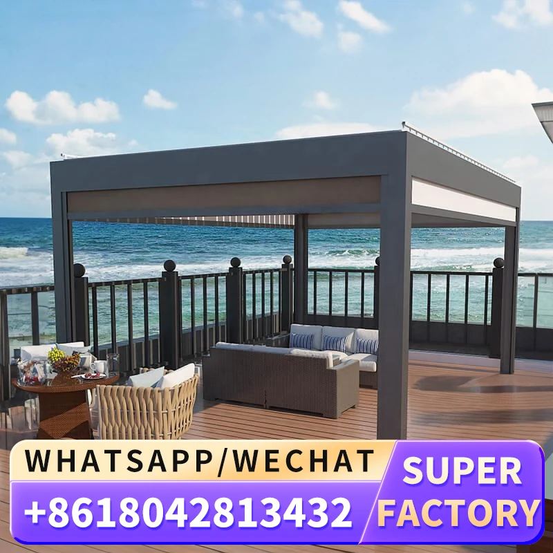 Customized high quality Electric Stainless outdoor courtyard garden UV Resistant Gazebo windproof pavilion louver Pergola canopy