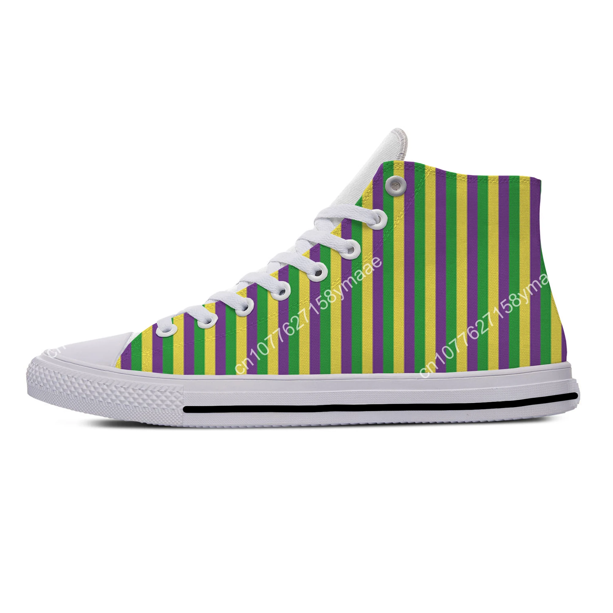 Hot Summer Mardi Gras Stripe Pattern Cool Fashion Casual Shoes High Top Lightweight Breathable Men Women Sneakers Board Shoes