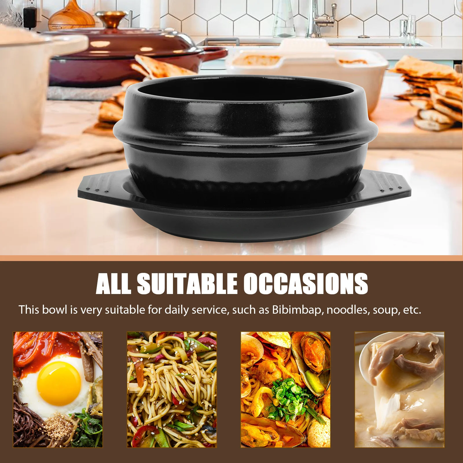 

1Set Non Stick Ceramic Pot Even Heating Safe Design for Soup Bibimbap Stew Ceramic Casserole Non Stick Bibimbap Pot
