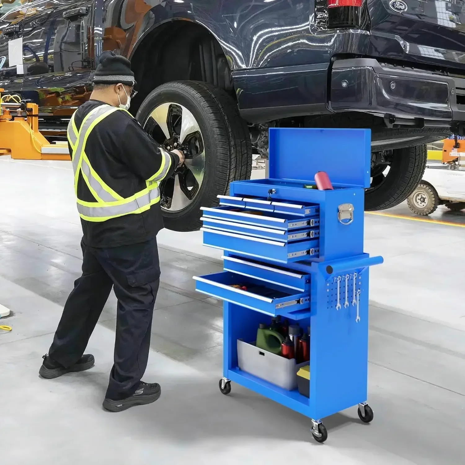 8-Drawer Rolling Tool Chest Tool Box,Removable Tool Storage Cabinet with 4 Wheels and Drawers,2 in 1 Portable Toolbox Organizer,
