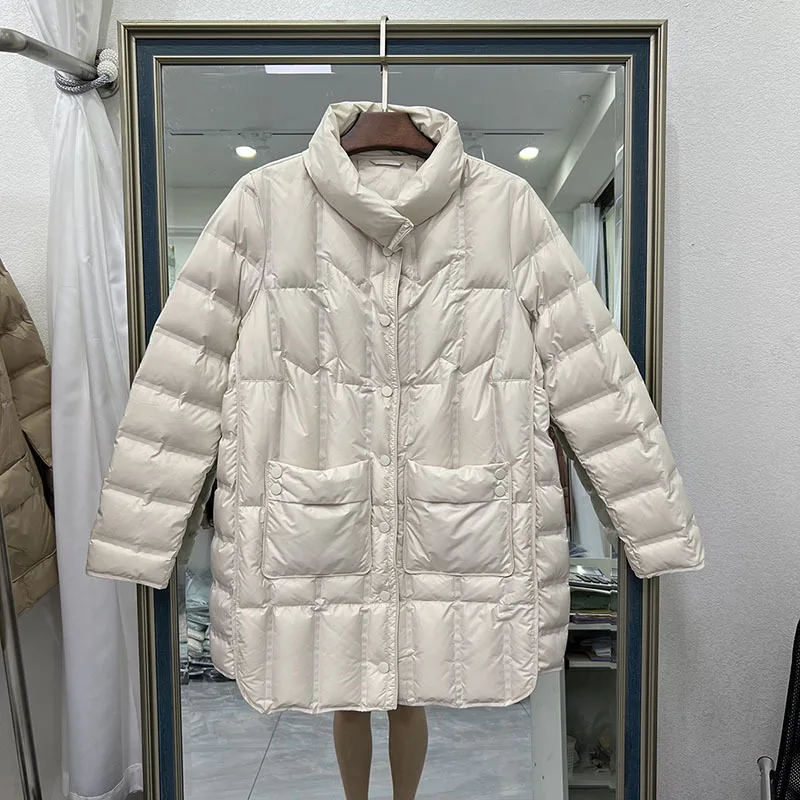 

2023 New Winter Women Lightweight 90% White Duck Down Jacket Ultra Light Warm Loose Puffer Feather Coat Female Parkas