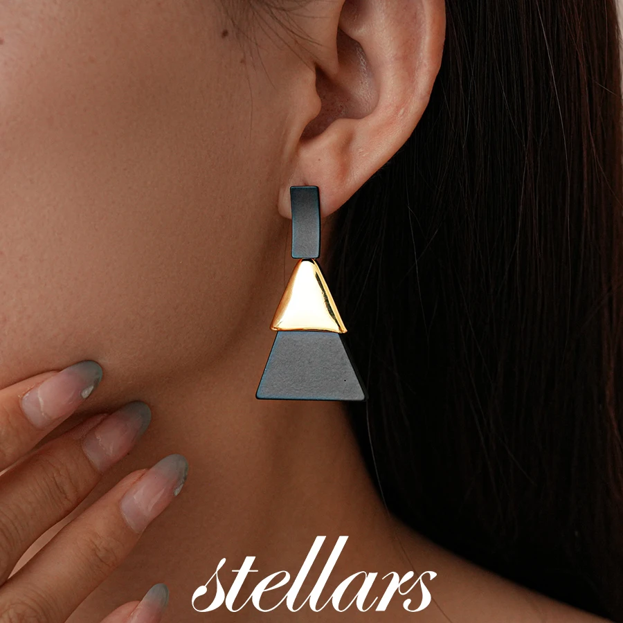

Modern Acrylic Geometric Triangle Silver Stud Earrings for Women Unique Dark Style High-End Niche Jewelry
