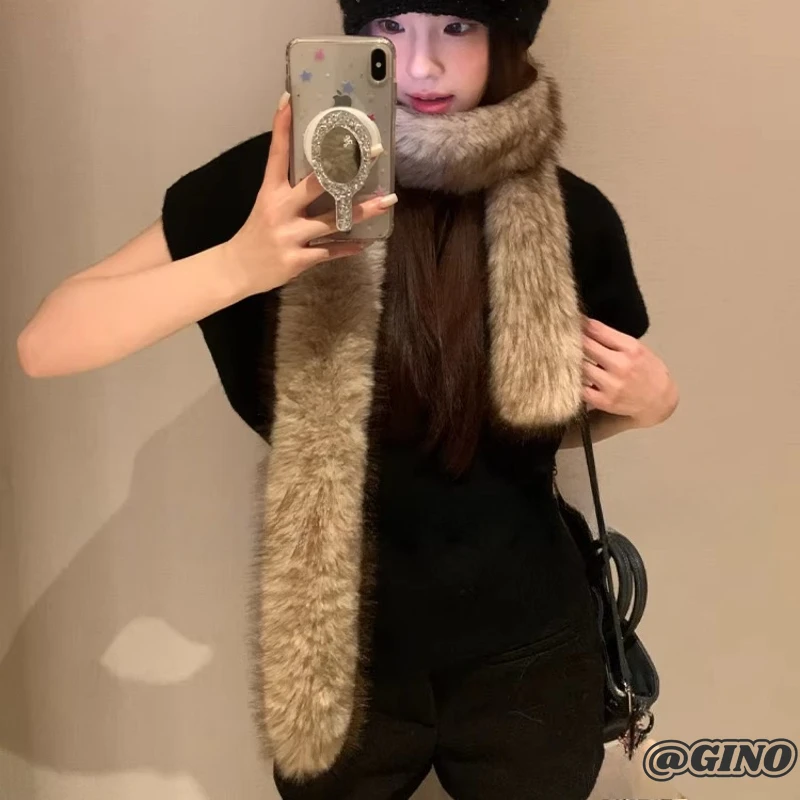 

New Plush Plush Lengthened Imitation Fox Hair Scarf Winter Accessories Double-sided Warm Ladies Scarf Outdoor Windproof Scarf