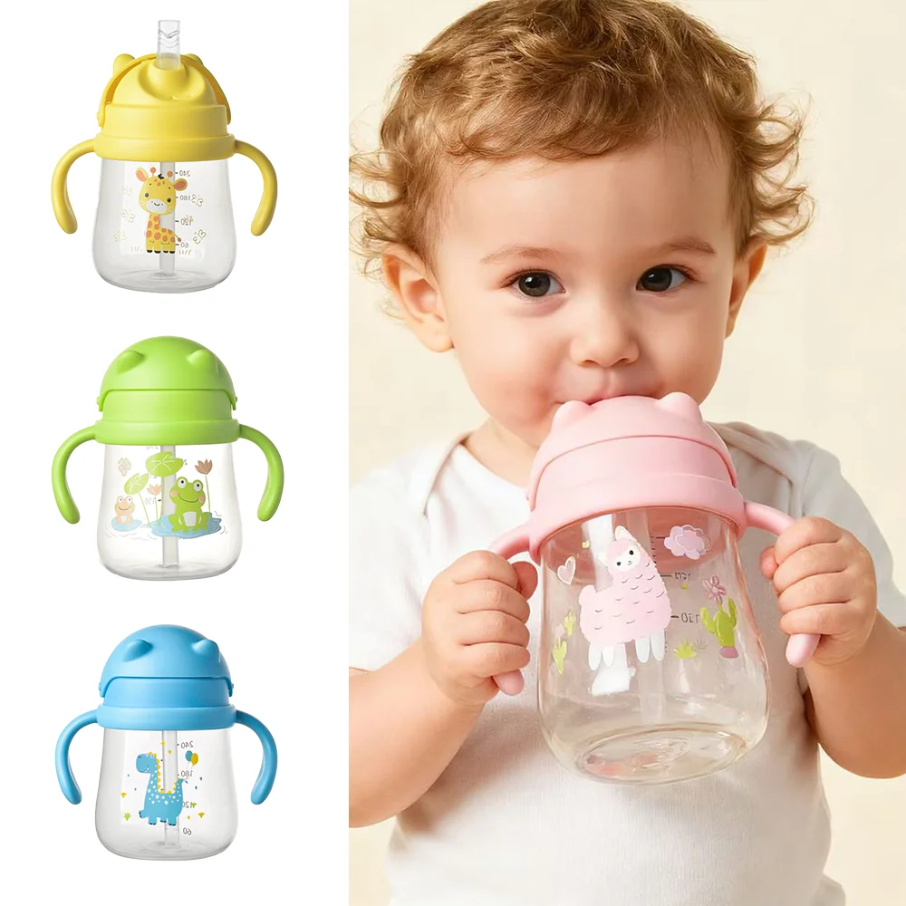 270ML Cute Cartoon Anti-choking Water Cup With Double Handle Baby Learning to Drink Water Training Cup with Handles,BPA-Free