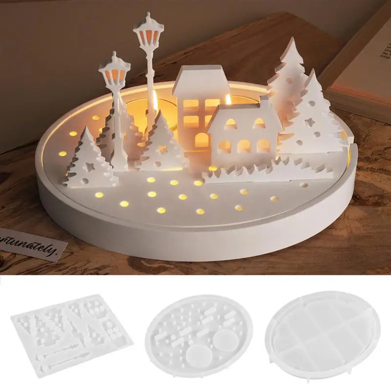 

Tree House Street Lamp Candle Holder Silicone Mold Diy Epoxy Resin Gypsum Pouring Mold Home Led Decorative Crafts Ornaments