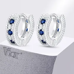 Vnox Royal Luxury Blue Zircon Stone Hoop Earrings for Men Women, Piercing Jewelry Gift Aretes De Mujer