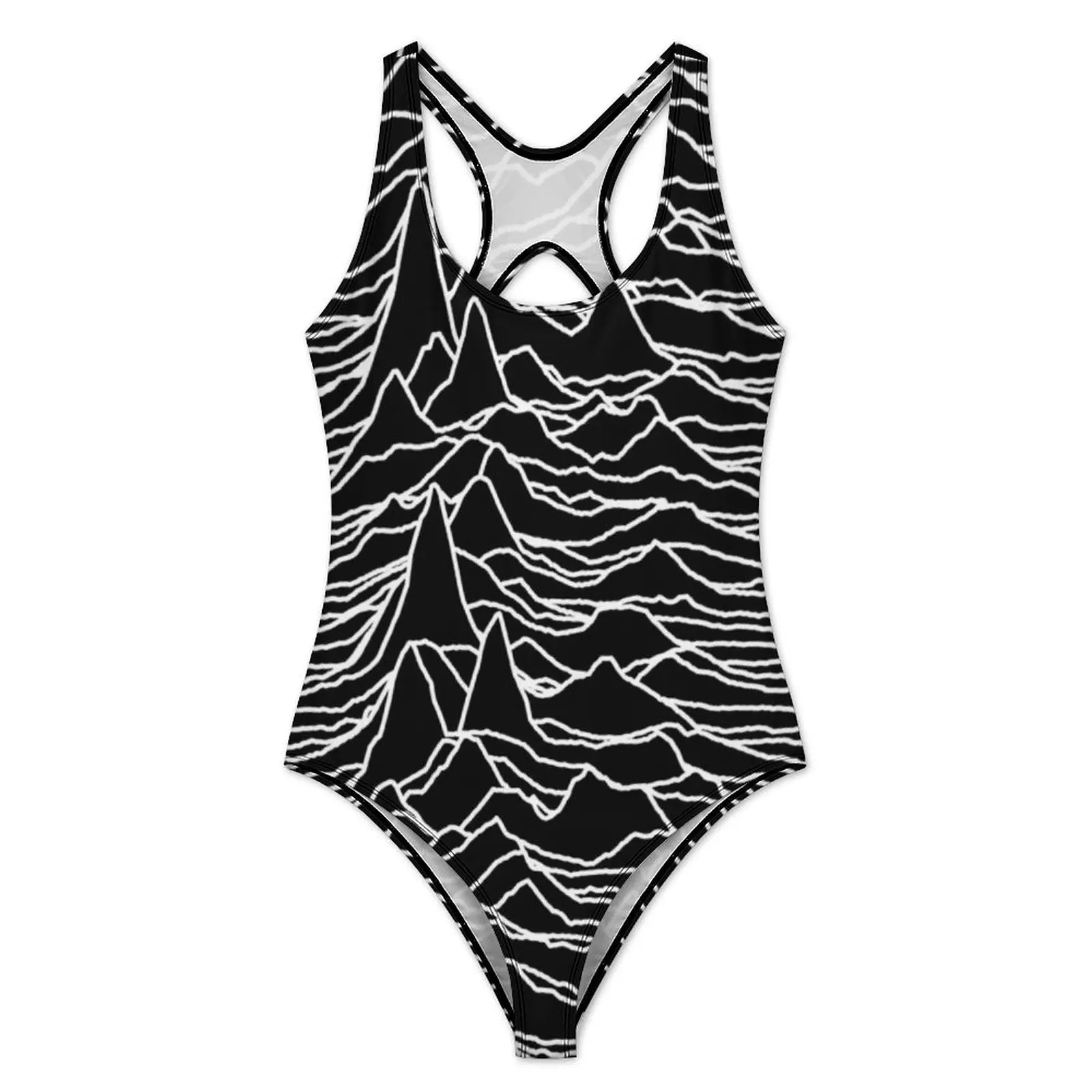 Abstract Line Swimsuit Unknown Pleasures One Piece Swimwear Push Up Novelty Monokini Sexy Surfing Printed Bodysuit