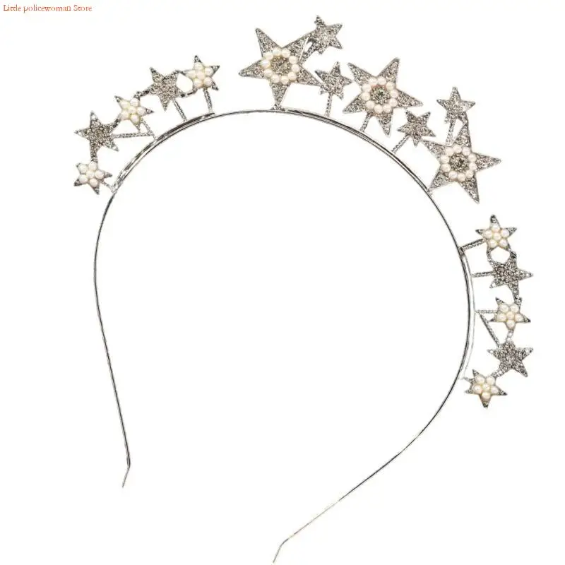 F92D Glittering Rhinestones Star Hairhoop Stage Performers Headband for Evening Party