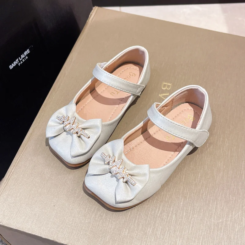 Princess Mary Jane Casual Breathable Simple Bow Plus Rhinestones Girl 2022 Spring New Flat Shoes Square Head All-match Japanese