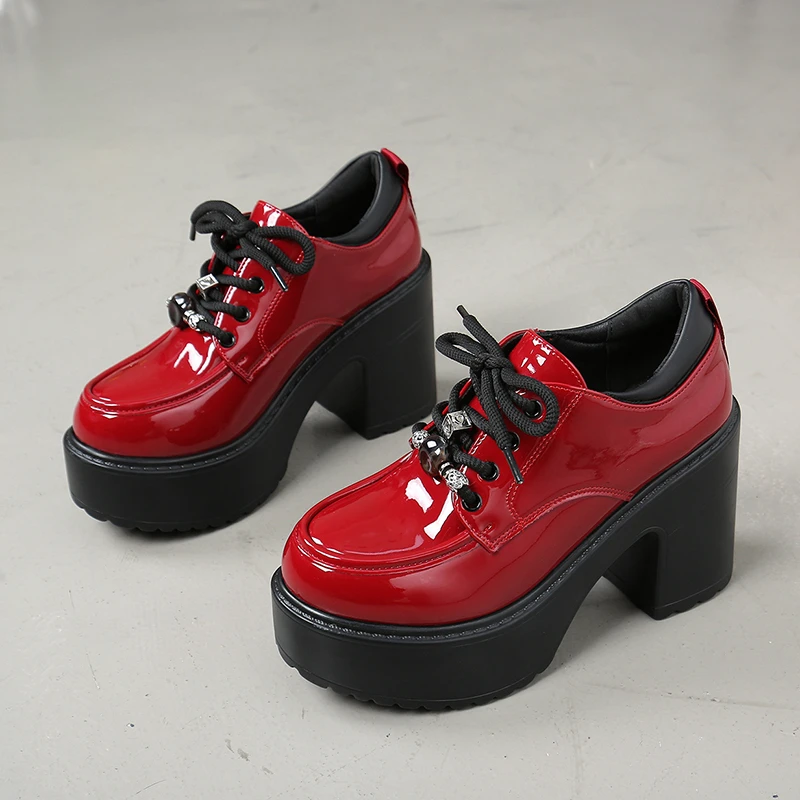 

Plus Size Loafers Fall New Round Toe Deep Mouth Lace-Up Platform Non-Slip Heeled Single