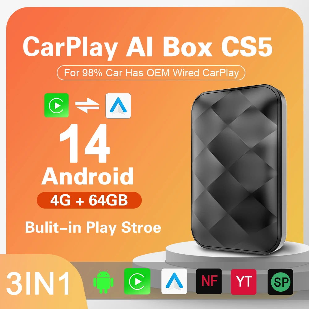 New Upgraded Android14 3-in-1 Wireless CarPlay Adapter Android Auto AI Box Supports YouTube Netflix Google Play Plug-and-Play