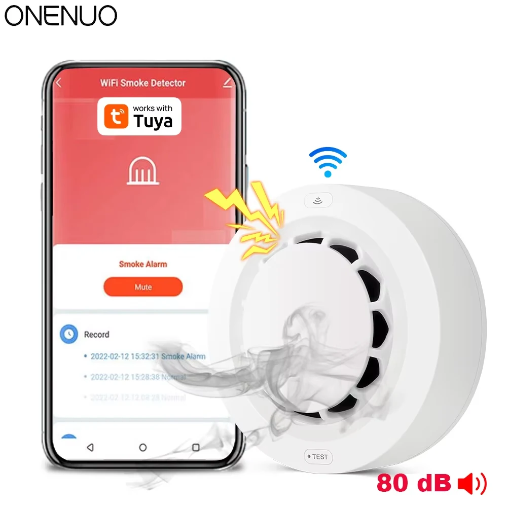 

ONENUO Tuya WiFi Smoke Detector Photoelectric Sensor Fire Alarm Home Kitchen Security System Work With Smart Life APP