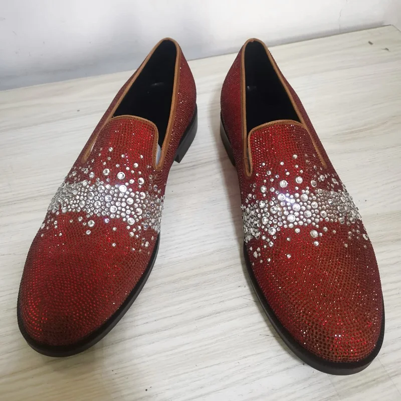 New Stylish Rhinestone Loafers Men Suede Shoes Crystal Shoes Men Dress Shoes Slip-on Luxury Bling Party And Wedding Shoes