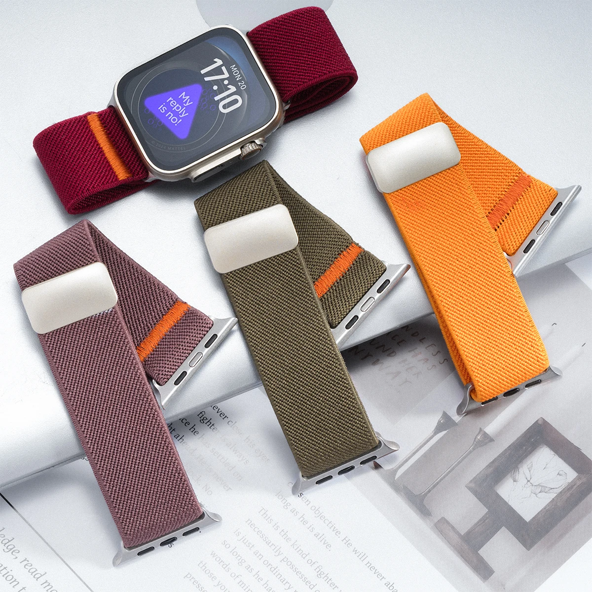 Magnetic Loop Strap for Apple Watch Ultra Band 49mm 45 44 46 42 41mm Nylon Elastic Stretchy Wristband for Series10 9 8 7 6