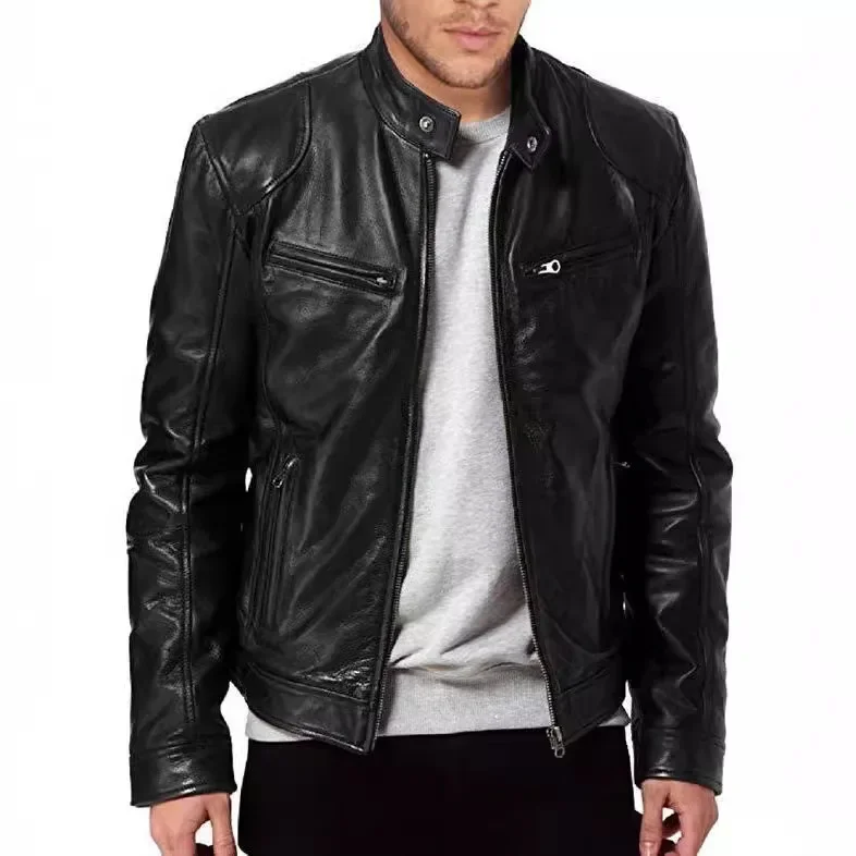 

Male Slim Fit Fashion Casual Leather Jackets Man Brand Pocket Zipper Leather Autumn Jackets High Quality Casual Leather Jackets