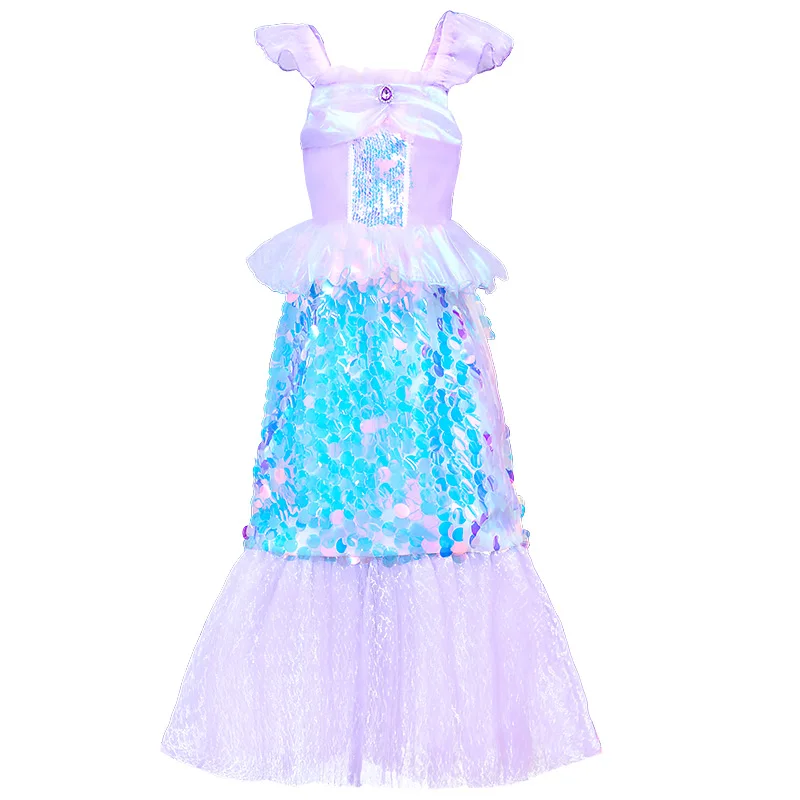 Gaun Putri Duyung Payet Baru 2025 untuk Anak-anak Gaun Pesta Fishtail Ungu Glitter untuk Anak Perempuan Usia 6-10 Tahun