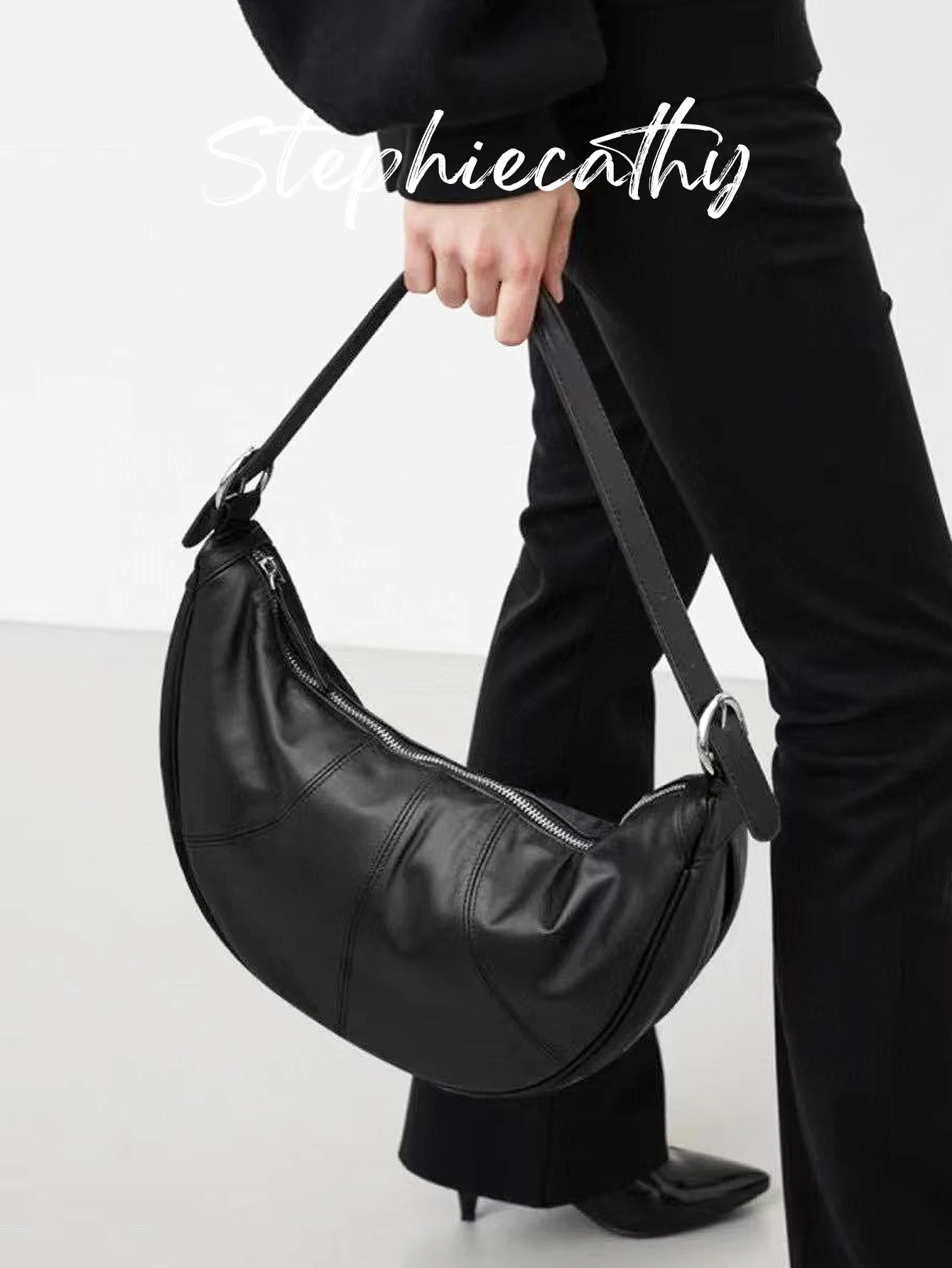 

SC Luxury Brand Design Women's Genuine Leather Hobo Shoulder Bag Fashion Half moon Handbags Cross body Punk Daily Casual Purse