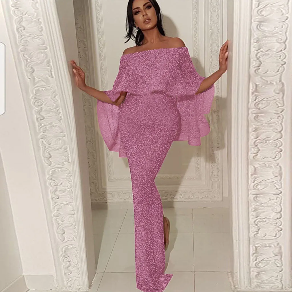 Elegant Party Dresses For Women Sexy Glitter Sequin Off Shoulder Tassel Back Slit Slim Ladies Cocktail Evening Party Dress