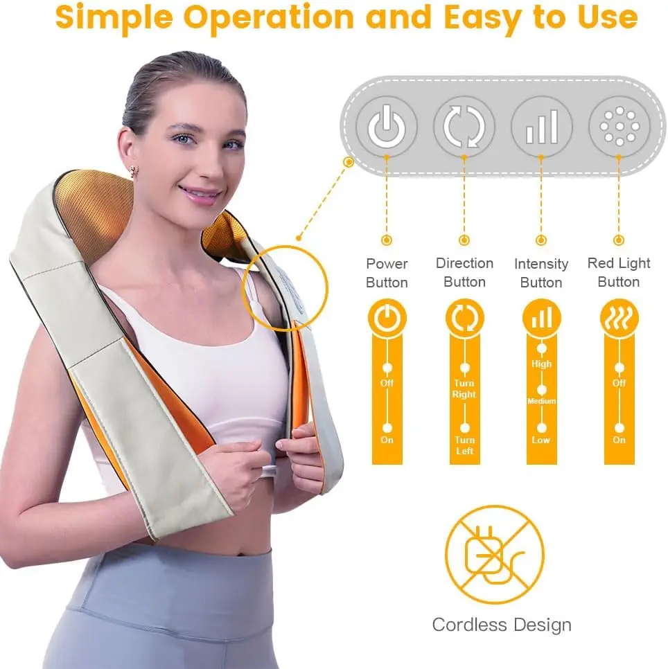 Cordless Neck and Should Massager, Kneading Neck and Back Massager for Pain Relief with Rechargeable Battery, Portable Body Mass