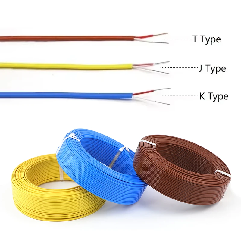 2-10m K J T Type 2-Cores Thermocouple Wire High Temperature Measuring Compensation Cable PTFE Insulator Electronic Line
